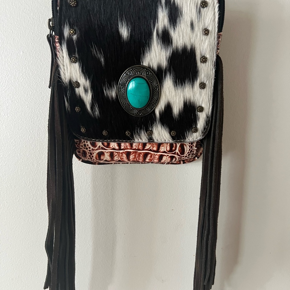 Myra Bag Black and White Crossbody with Turquoise Accent